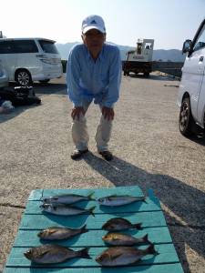神谷沖一文字　カゴ釣りでイサギ・サバ　のませでシオ50cm
