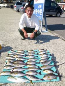 神谷　カゴでツバス・イサギ　エギでアオリイカの釣果