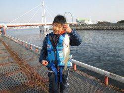 尼崎市魚つり公園、釣り少年がウキ釣りでハネＧＥＴ！