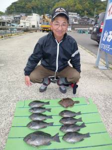 ケムリ島のフカセ釣り、グレとカワハギで楽しめました