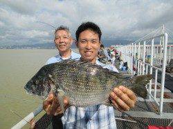 尼崎市立魚つり公園　柱周りのズボ釣りでチヌ41cm