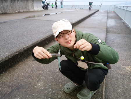 雨の中のサヨリ釣り