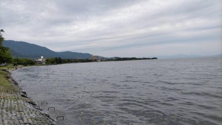 志賀浜での小鮎釣り、魚影は濃いが型は小さめ